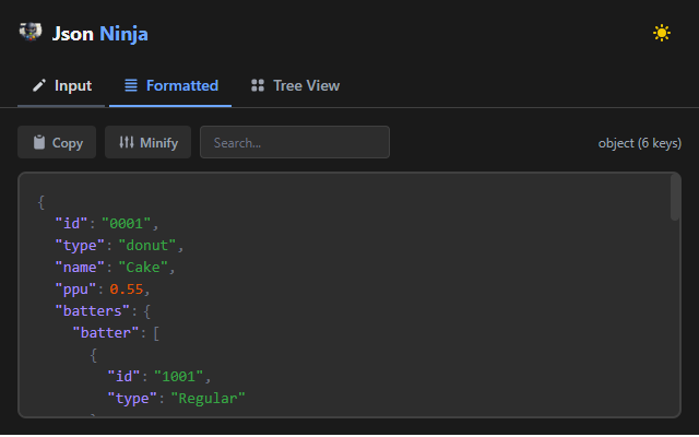 Dark mode formatted view