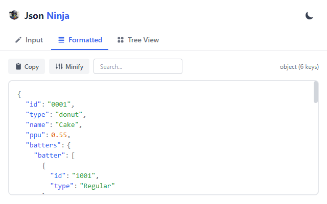 Formatted view with syntax highlighting