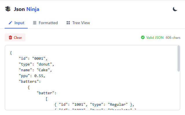 Input Tab with JSON validation